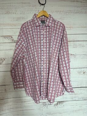 Thomas Dean White and Red Plaid Casual Button-Down Shirt size XXXL